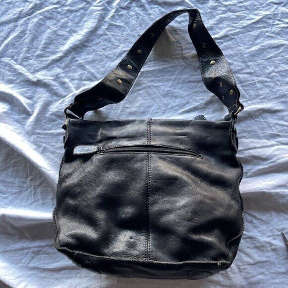 Vintage Sereta Leather Black Handbag Women’s Leather Purse Studded Shoulder Bag